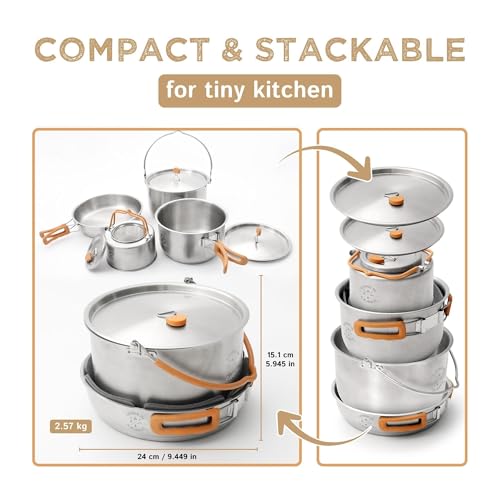 Living in a Bubble 7-Piece Stainless Steel Cooking Set - Compact & Stackable