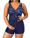 Women's Plus Size Tankini Two-Piece Bathing Suit with Shorts - Blue Galaxy, 18 Plus