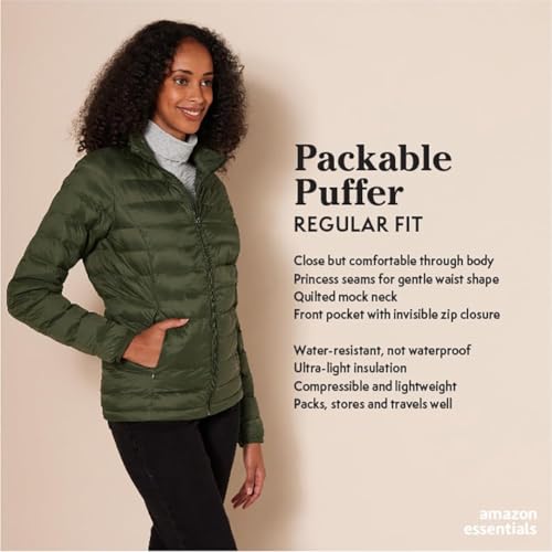 Women's Lightweight Water-Resistant Packable Puffer Jacket - Large Black