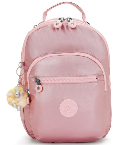 Kipling Seoul Small Bts Tablet Backpack - Bronze Pink Met, 10.5"L x 13.75"H x 6.75"D, Durable Water-Resistant Nylon
