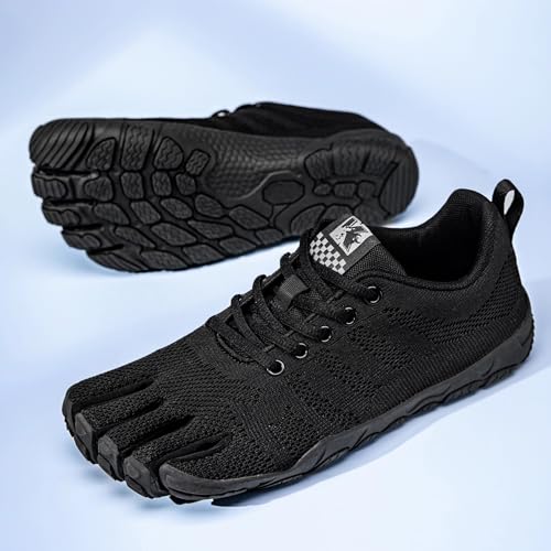 Barefoot Five-Toed Fitness Shoes for Men & Women – Black C, 12 Women / 11 Men – Separated Toe Sneakers for Yoga, Hiking, Gym, Beach