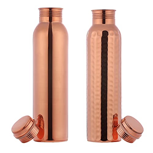 Pure Copper Water Bottles Set of 2 1000ML Unlined Lacquer-Free Ayurveda