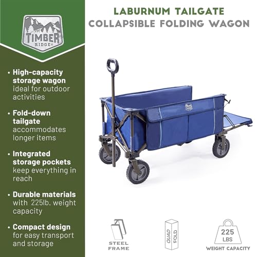 TIMBER RIDGE Blue Collapsible Folding Wagon Cart - Heavy Duty Utility Beach Garden Camping Grocery
