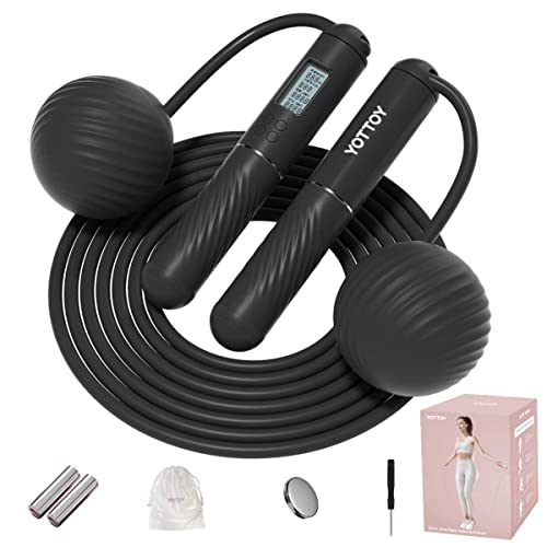 YOTTOY Cordless & Weighted Jump Rope for Adults - Black