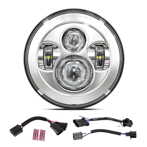 BICYACO Silver 7 Inch LED Motorcycle Headlight for Harley Davidson, Softail, Touring Models