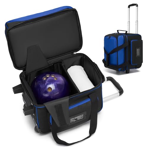 Blue Single Roller Bowling Bag with Wheels & Separate Shoe Compartment