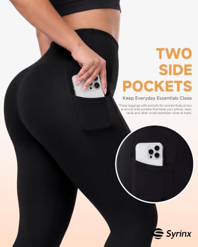 Plus Size Leggings with Pockets for Women - High Waist Tummy Control Yoga Pants 26 Inch 3X-Large Black