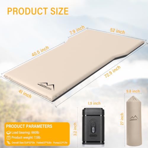 M KARMATER Tawny SUV Air Mattress with Air Pump - Insulated 2-Person Camping Bed, Memory Foam, 9.0 R-Value