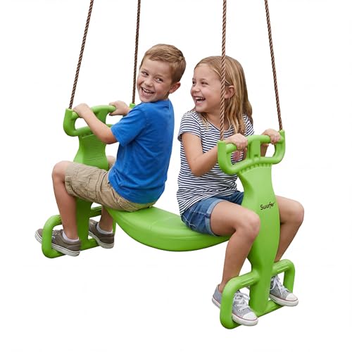 Kids Glider Swing for Backyard Playset - Double Seater, Heavy Duty, Green/Brown