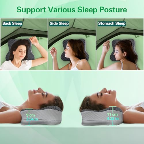 SAHEYER Black Travel Pillow for Sleeping, Ergonomic Cervical Neck Support, Memory Foam with Cooling Cover & Storage Bag