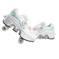 Unisex 2-in-1 Retractable Roller Skate Shoes - White Pink Blue, Size 4.5