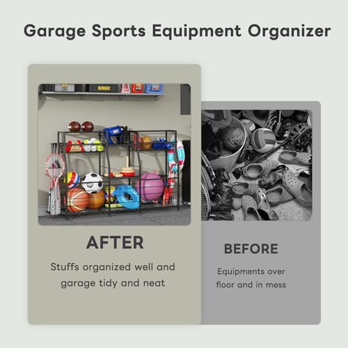 Sports Equipment Storage Rack with Bat Holder for Garage & Gym
