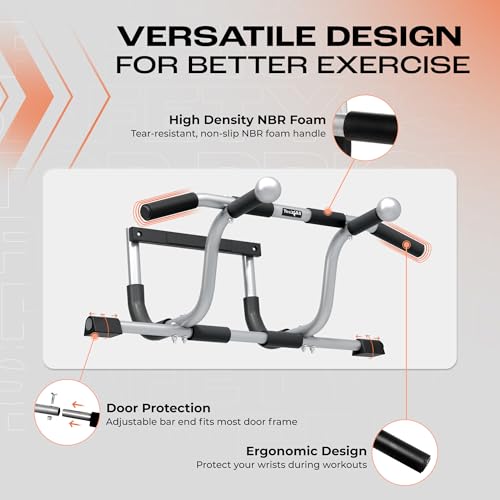 Yes4All Heavy Duty Door Pull Up Bar for Home Gym, Supports 300 lb, Multi-Grip Handles, Fits 24-36 inch Doorways