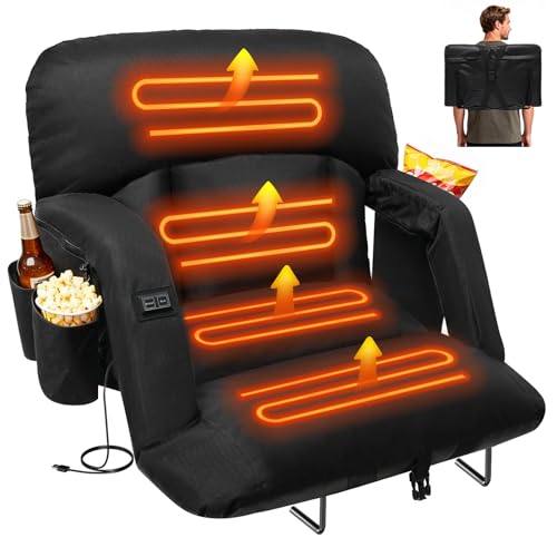 DEKEMASTER 23-Inch Heated Stadium Seat with Back Support, Sofa-Style Comfort Black 1pcs