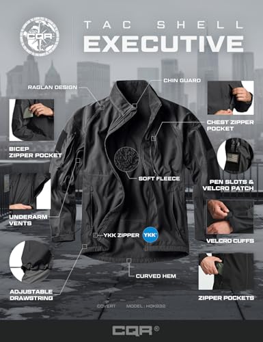 CQR Men's Tactical Softshell Jacket Large Operator X Black - Winter Warm Fleece, Water-Resistant Outdoor Coat