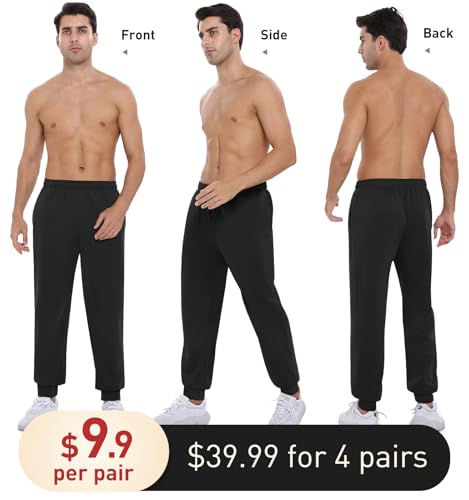 Mens Sweatpants with Pockets Gym Joggers - Athletic Casual Pants 5X-Large 4 Pack Black Navy Green Grey