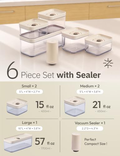 Vacuum Food Storage Containers Set with Handheld Sealer - 5 Pieces