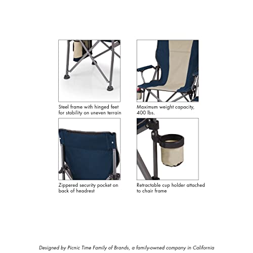 Navy Blue Outlander XL Heavy Duty Folding Camping Chair with Cooler & Cup Holder, 400 lb Capacity