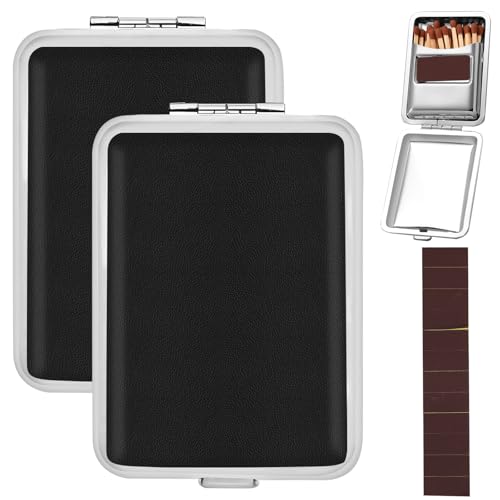 2Pcs Metal Match Box Case with Friction Plate Portable Reusable Stainless Steel