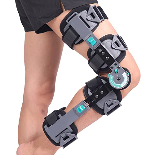 Hinged ROM Knee Brace Support for Post-Op Leg Rehab - Black, One Size