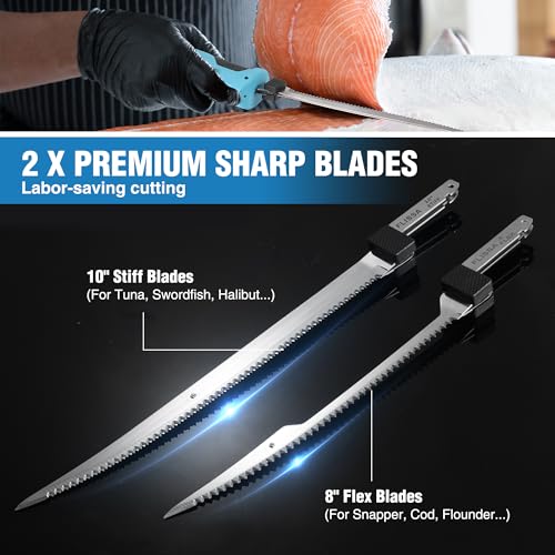 FLISSA 12V Cordless Electric Fish Fillet Knife with 8" & 10" Blades – Rechargeable, Ergonomic, Quick-Change Stainless Steel Blades