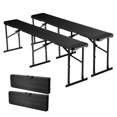 Black 6ft Plastic Folding Bench for Outdoor Camping & Picnics - Portable & Stable