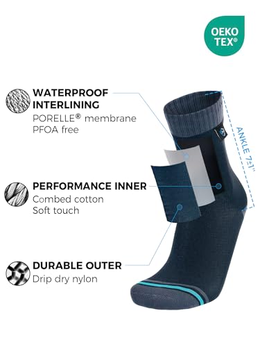 DexShell Waterproof Over-the-Ankle Socks - Large Jet Black Grey
