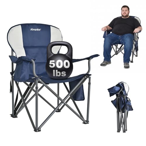 Upgraded Alvantor Heavy Duty Folding Camping Chair 500LBS with Padded Seat & Cooler