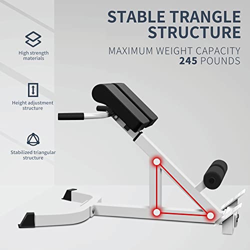 White Roman Chair Back Extension Machine, Adjustable Height & Angle