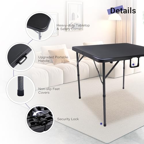 Dark Black 34-Inch Square Folding Card Table - Portable & Sturdy