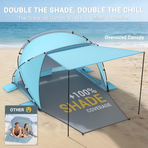 Beach Tent Sun Shelter with Canopy for 4-6 People - Blue Variation