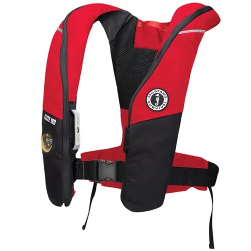 Inflatable Life Jacket with 42 lbs Buoyancy - USCG Approved, Red/Black