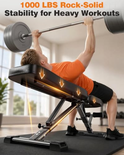 AIRHOP Foldable Adjustable Workout Bench for Home Gym, 90° to -30°