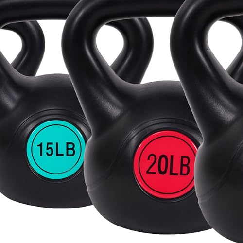 75 lb Vinyl Kettlebell Set for Full Body Strength Training - Cement Filled, Ergonomic Grip