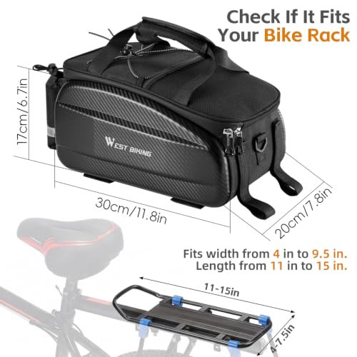 West Biking Waterproof Hard Shell Bike Rear Rack Bag 11L with Rain Cover - Black-2
