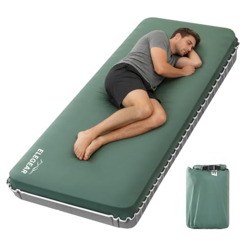 Elegear Camping Mattress with Air Pump, 4-Inch Support, Army Green, Single