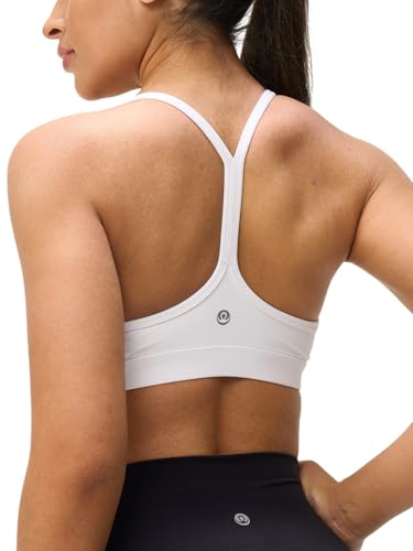 Y Back Sports Bra Strappy Padded U Neck - Medium White - Athletic Lingerie