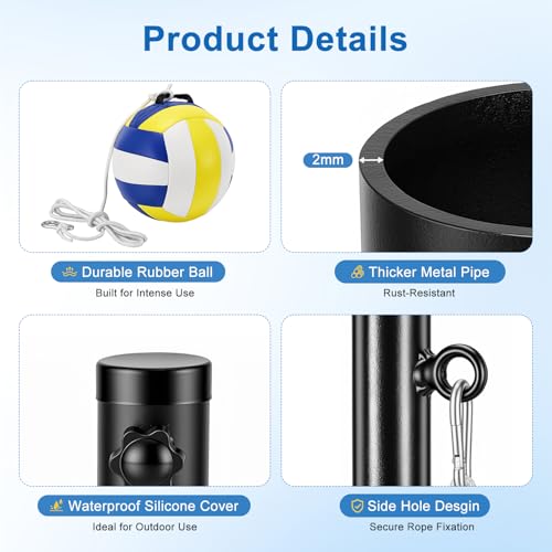 Heavy Duty Tetherball Set for Backyard with Rubber Ball & Adjustable Poles