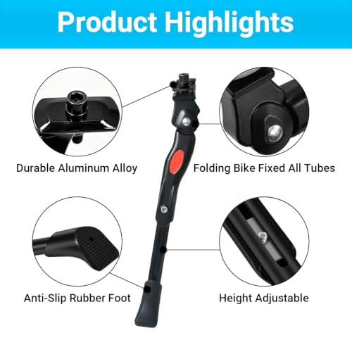 Kids Bicycle Kickstand - Adjustable Center Mount for 16-20 Inch Mountain Bikes, Aluminum Alloy, Black
