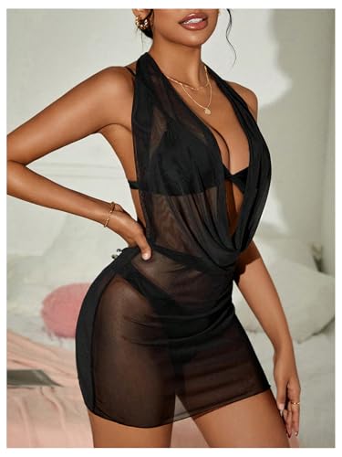 Women's Sheer Mesh Beach Cover Up Dress - Halter Style