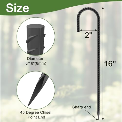 Black 16 Inch Heavy Duty Rebar Stakes - 40 Pack Ground & Anchor Stakes