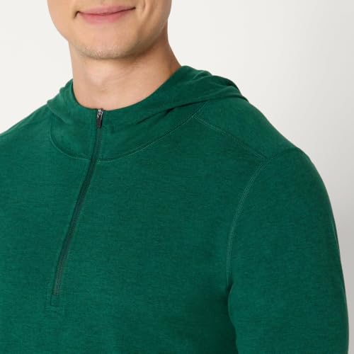 Men's Lightweight Quarter-Zip Running Top with Hood - Space Dye Green, Large