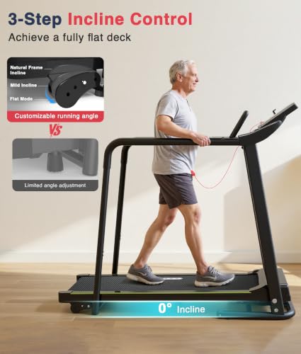 Senior Treadmill with Low Speed 0.3 MPH & Dual Handrails - Foldable & Space-Saving