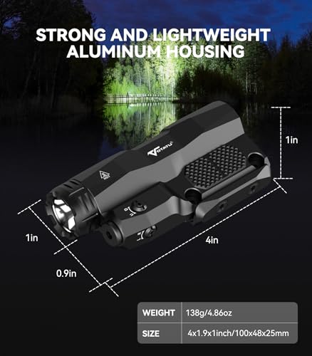 VOTATU M6L-G Picatinny/MLOK Tactical Flashlight Laser Combo Black, 2400 Lumens, Green Laser, Touch Pad