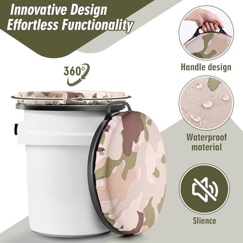 Camouflage 5 Gallon Bucket Seat with 360 Degree Swivel Foam Cushion for Hunting Fishing Camping