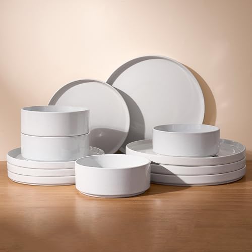 Famiware Nebula Dinnerware Set for 4 - White 12-Piece Dinner Plates, Salad Plates & Bowls