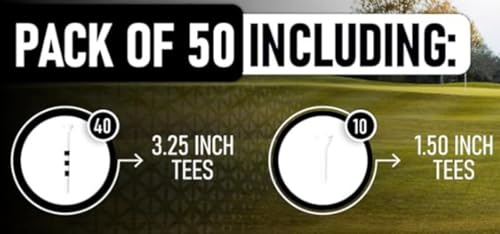 Black Plastic Golf Tees Combo 3 1/4 Inch and 1 1/2 Inch Near Unbreakable 4 Prong with Height Marker
