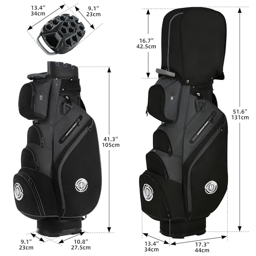 Shopsource 14-Way Golf Cart Bag with Lock Top & Upgraded 900D Oxford - Grey/Black