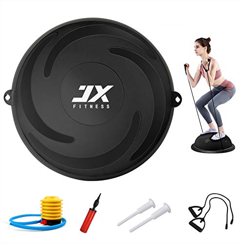 Black JX FITNESS 58cm Balance Half Ball Trainer with Resistance Bands & Pump – Home Core & Ab Workout Equipment