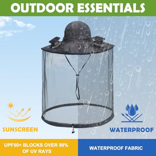 Mosquito Hat with Net and Solar Fan - Wide Brim Sun Protection for Outdoor Activities